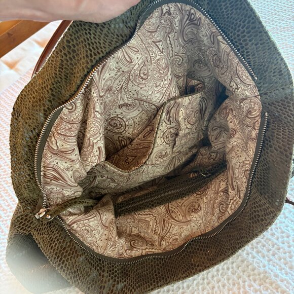 Sorial New York Olive Green Snakeskin Leather Tote + Matching Crossbody Pouch - Picture 4 of 8